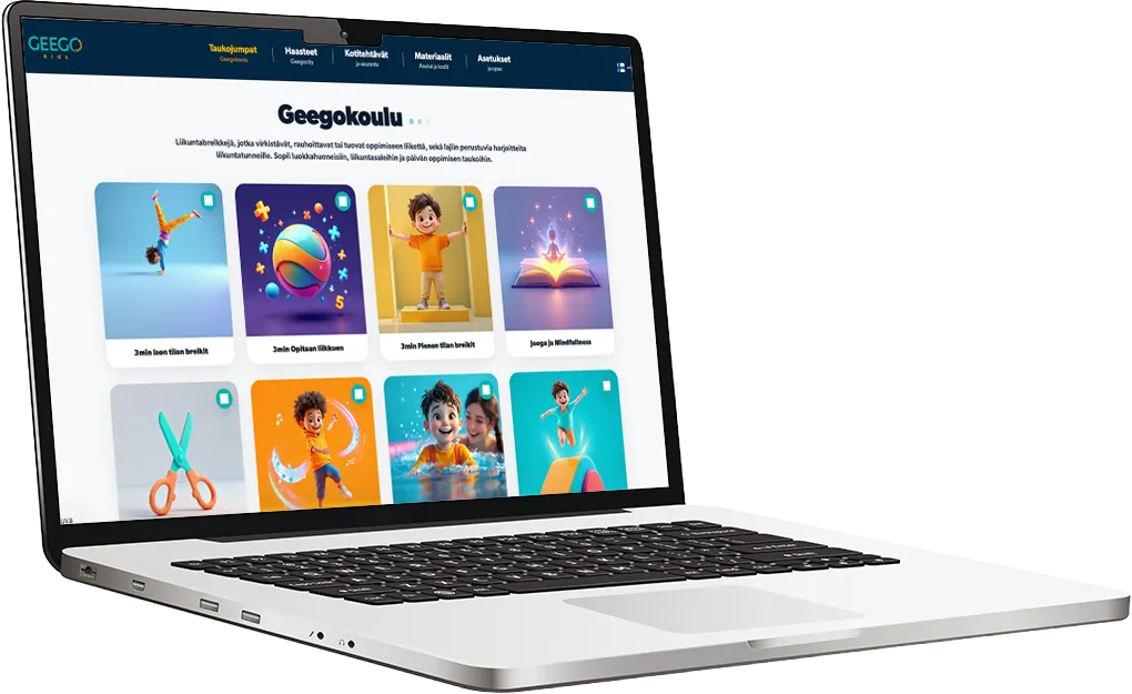 Geegon opettajanäkymä tietokoneella ja puhelimessa