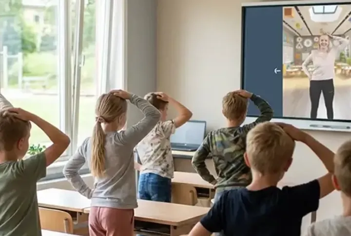 Children moving together in a school PE lesson