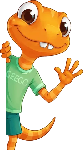 Geego mascot waving