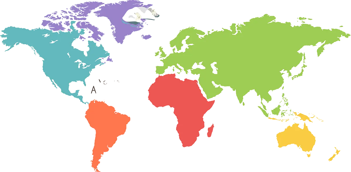 Colourful world map representing Geego's international work